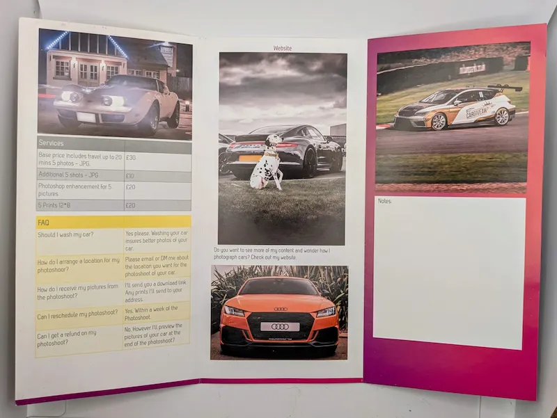 Version 1 of my flyer, handed out at car meets and Oulton Park